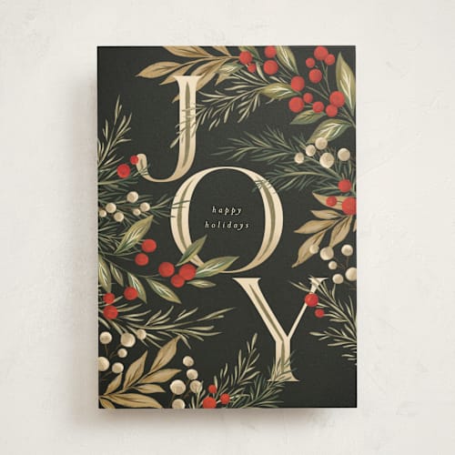 This is a wreath greeting cards with standard by Wildfield Paper Co called joy gardens printing on signature in greeting cards
