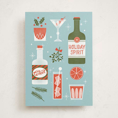 This is a cypress greeting cards with standard by Jess Miller Draws called holiday spirit printing on signature in greeting cards