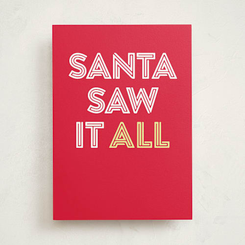 This is a poinsettia greeting cards with standard by Itsy Belle Studio called santa saw all printing on signature in greeting cards