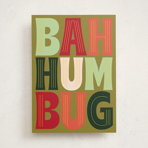 This is a olive greeting cards with standard by Baumbirdy called bah hum bug printing on signature in greeting cards