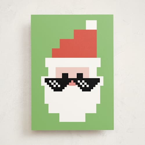 This is a key lime greeting cards with standard by Baumbirdy called pixel santa printing on signature in greeting cards