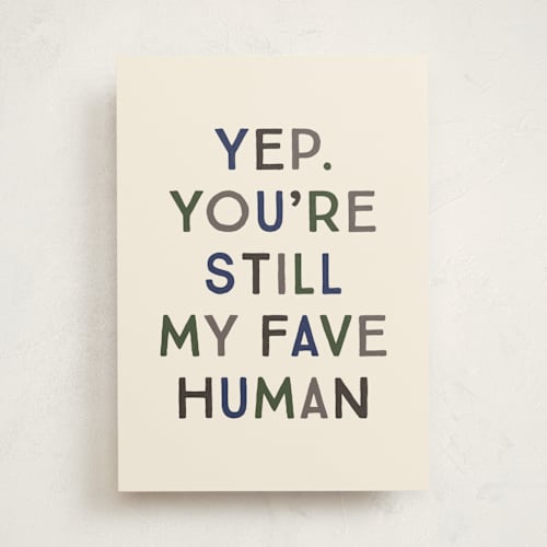 This is a cream friendship cards with standard by Olivia Raufman called fave human printing on signature in greeting cards