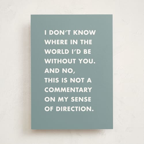This is a denim friendship cards with standard by mo kelley called lost without you printing on signature in greeting cards