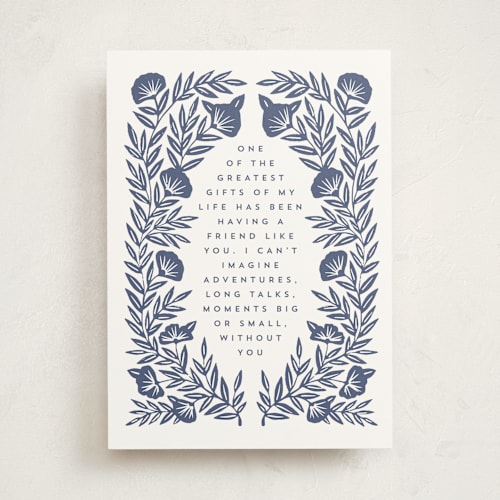 This is a periwinkle friendship cards with standard by Katharine Watson called best friend floral printing on signature in greeting cards