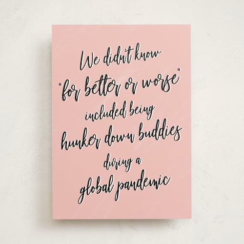 This is a salmon friendship cards with standard by Sara Heilwagen called pandemic buddies printing on signature in greeting cards