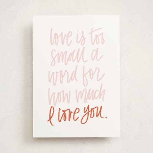 This is a persimmon friendship cards with standard by Up Up Creative called too small a word printing on signature in greeting cards