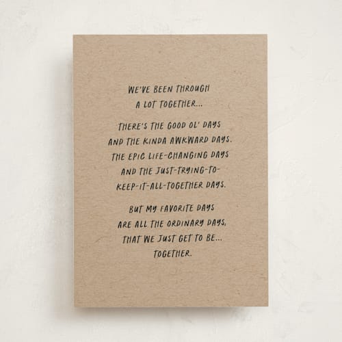 This is a kraft friendship cards with standard by Jessica Corliss called all the days printing on signature in greeting cards