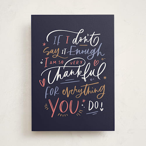 This is a navy friendship cards with standard by Kristen Smith called thankful for everything printing on signature in greeting cards