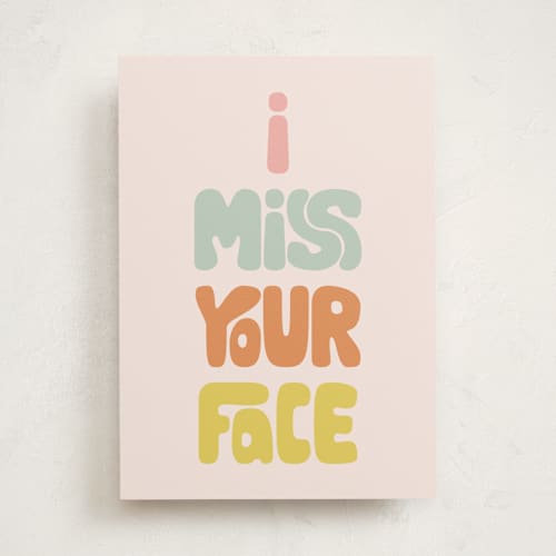 This is a candy friendship cards with standard by Phrosné Barwood called i miss your face printing on signature in greeting cards