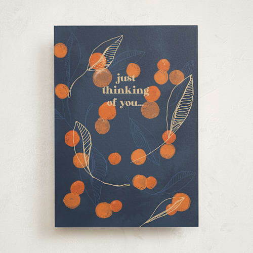 This is a navy friendship cards with standard by Lucrecia Caporale called orange pattern printing on signature in greeting cards
