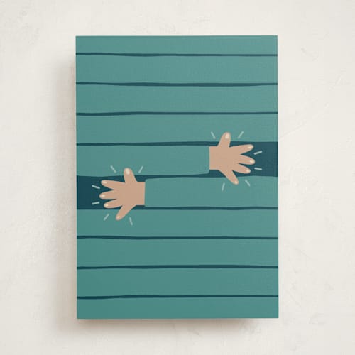This is a teal friendship cards with standard by FRANI called hugs printing on signature in greeting cards