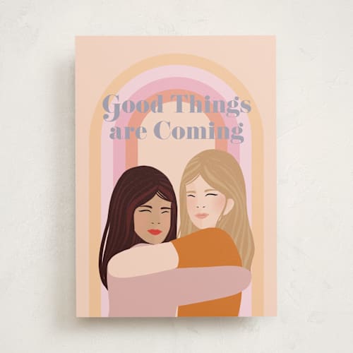 This is a salmon friendship cards with standard by Emanuela Carratoni called good things are coming printing on signature in greeting cards