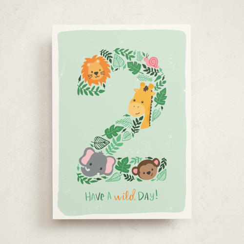 This is a mint birthday cards for kids with standard by Megan Cash called wild day! printing on signature in greeting cards