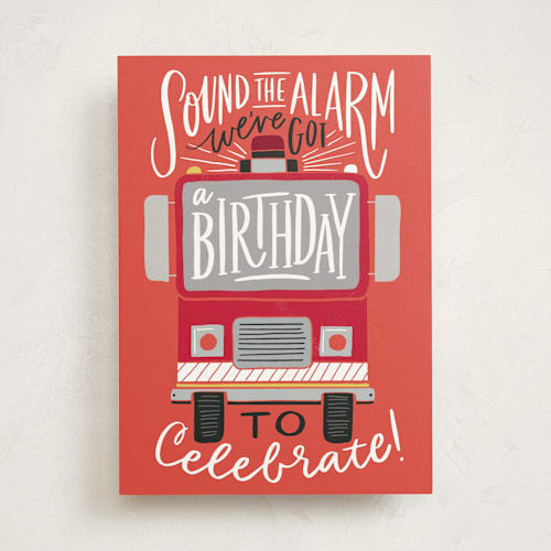 This is a fire birthday cards for kids with standard by Alethea and Ruth called sound the alarm firetruck printing on signature in greeting cards