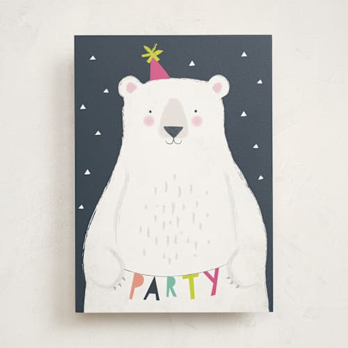 This is a navy birthday cards for kids with standard by Karidy Walker called party bear printing on signature in greeting cards