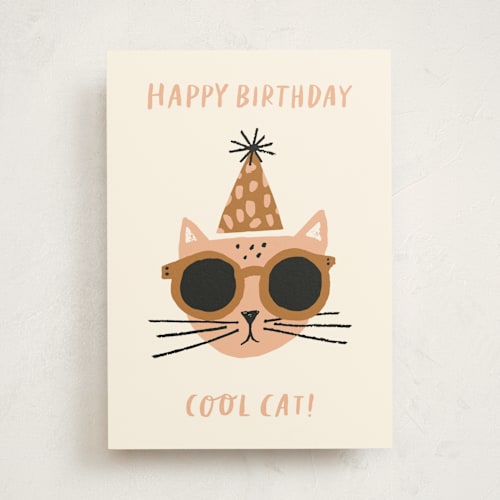 This is a ochre birthday cards for kids with standard by Jen B. Peters called cool cat printing on signature in greeting cards
