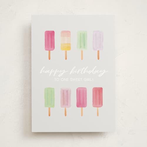 This is a mint birthday cards for kids with standard by Krissy Bengtson called popsicle party printing on signature in greeting cards