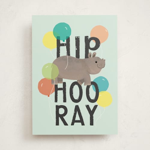 This is a mint birthday cards for kids with standard by Itsy Belle Studio called hip hippo hooray! printing on signature in greeting cards