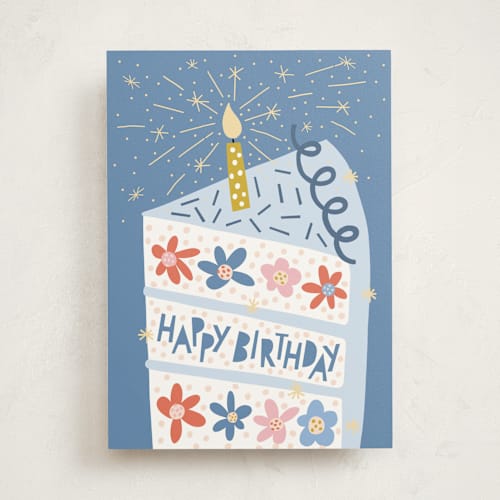 This is a sky birthday cards for kids with standard by Pace Creative Design Studio called floral birthday cake printing on signature in greeting cards