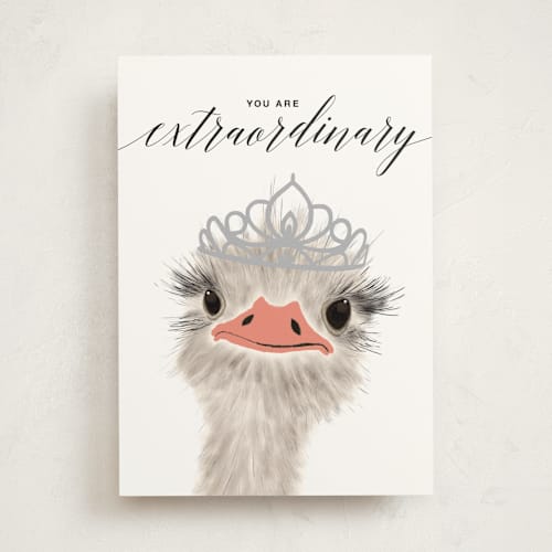 This is a ostrich birthday cards for kids with standard by Kelly Nasuta called extraordinary you printing on signature in greeting cards