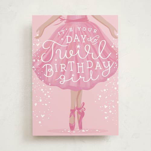 This is a pink birthday cards for kids with standard by Gina Grittner called twirl birthday girl printing on signature in greeting cards