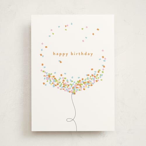 This is a colorful birthday cards for kids with standard by Faith Dorn called confetti balloon printing on signature in greeting cards