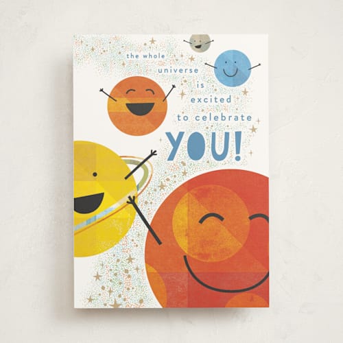 This is a fire birthday cards for kids with standard by Robert and Stella called the whole universe printing on signature in greeting cards