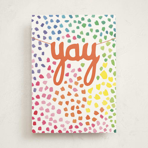 This is a rainbow birthday cards for kids with standard by Janet Hirata Stall called yay celebrate printing on signature in greeting cards