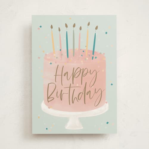 This is a mint birthday cards for kids with standard by Faith Dorn called confetti cake printing on signature in greeting cards