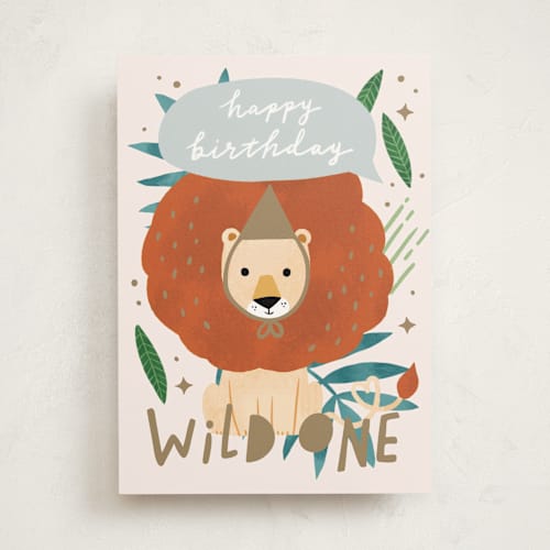 This is a lion birthday cards for kids with standard by Cindy Chu called happy birthday wild one printing on signature in greeting cards