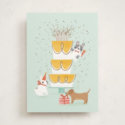 This is a mint birthday cards for kids with standard by Itsy Belle Studio called pup pawty printing on signature in greeting cards