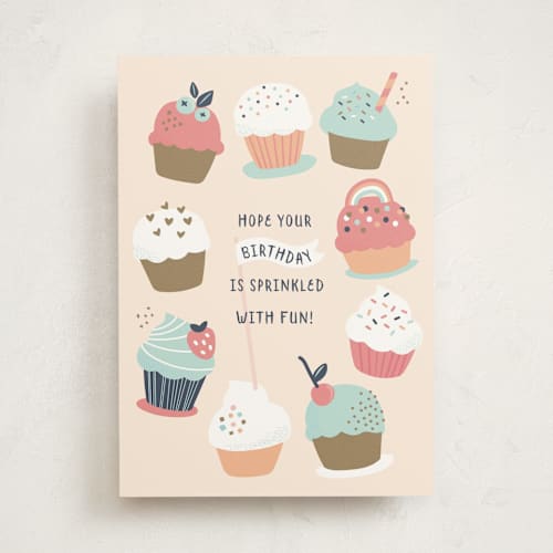 This is a cupcake birthday cards for kids with standard by peetie design called rainbow sprinkles printing on signature in greeting cards