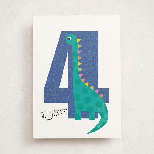 This is a cobalt birthday cards for kids with standard by Farinaz Vaseghi called dinosaur printing on signature in greeting cards