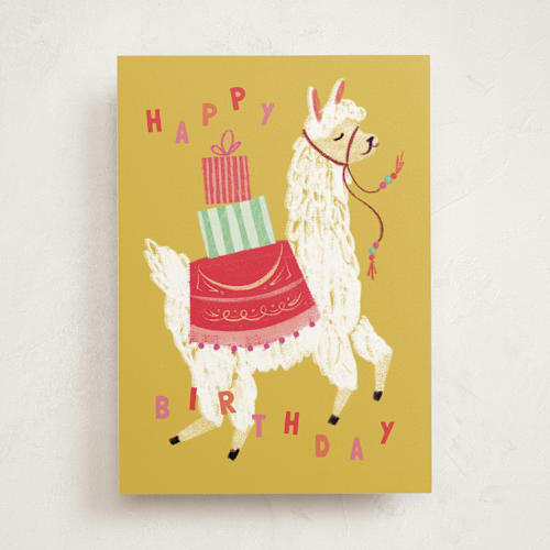 This is a haystack birthday cards for kids with standard by Olivia Kanaley Inman called a whole llama fun printing on signature in greeting cards