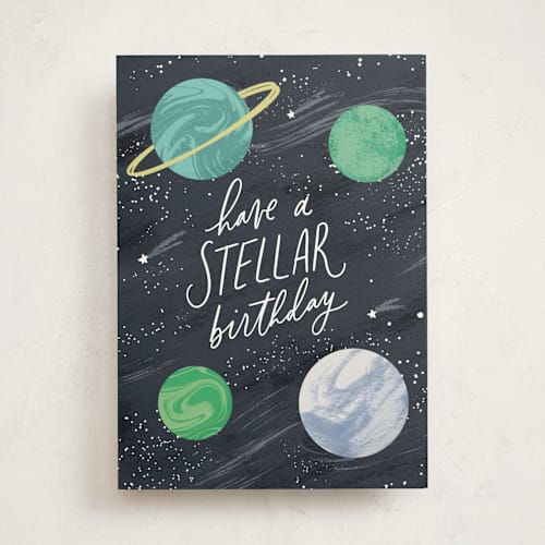This is a midnight birthday cards for kids with standard by Everett Paper Goods called stellar printing on signature in greeting cards