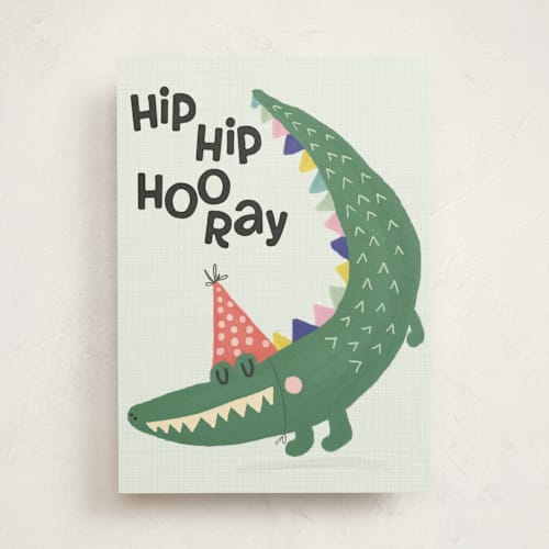 This is a forest birthday cards for kids with standard by Vera Lim called party croc printing on signature in greeting cards