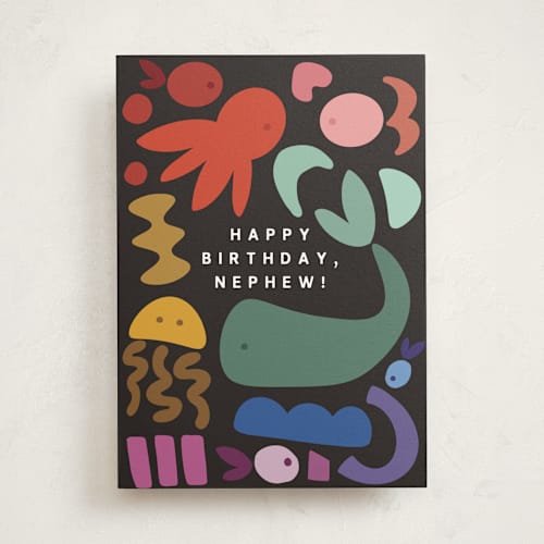 This is a slate birthday cards for kids with standard by Morgan Kendall called underwater shapes printing on signature in greeting cards