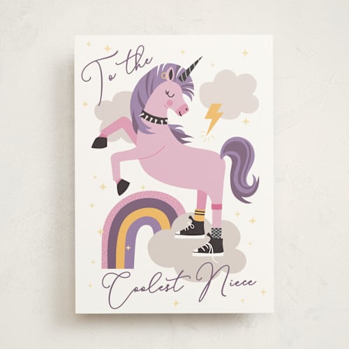 This is a poppy birthday cards for kids with standard by Katie Zimpel called punkicorn printing on signature in greeting cards