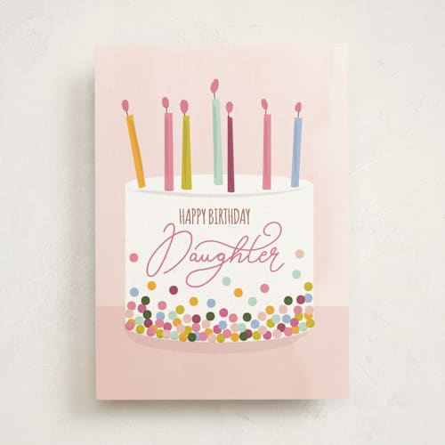 This is a blush birthday cards for kids with standard by Teju Reval called confetti printing on signature in greeting cards