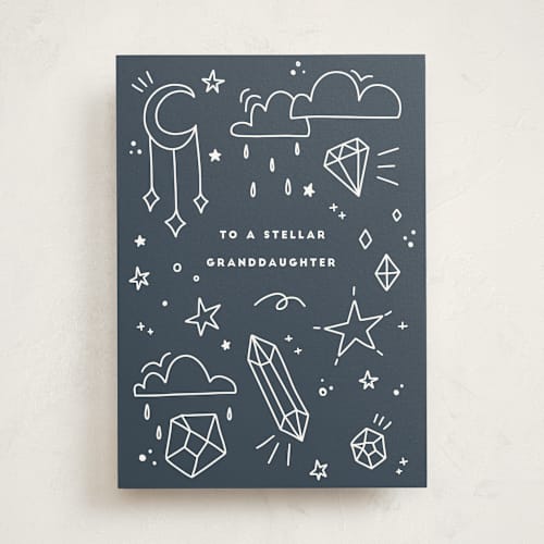 This is a denim birthday cards for kids with standard by Kristen Knechtel called stellar printing on signature in greeting cards