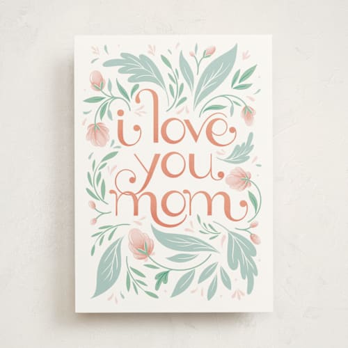 This is a mint mothers day cards with standard by Gia Graham called love you mom printing on signature in greeting cards