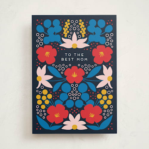 This is a navy mothers day cards with standard by Genna Blackburn called folk flowers printing on signature in greeting cards