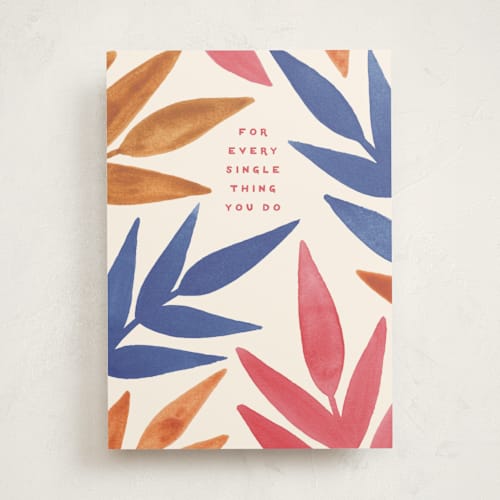 This is a navy mothers day cards with standard by Katharine Watson called bold painted leaf printing on signature in greeting cards
