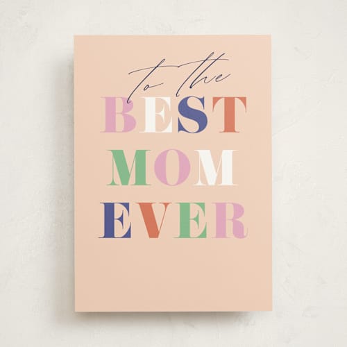This is a peach mothers day cards with standard by Pixel and Hank called to the best mom printing on signature in greeting cards