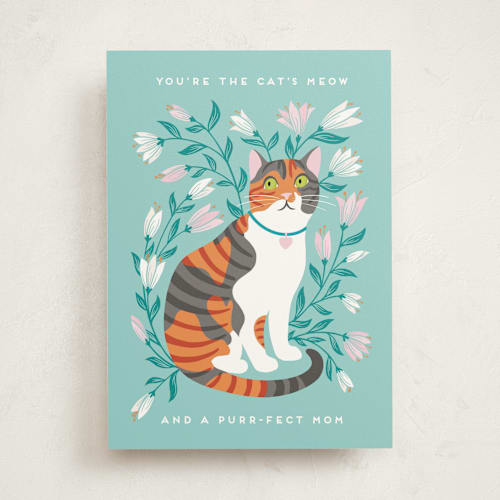 This is a mint mothers day cards with standard by Jamie Alexander called purr-fect mom printing on signature in greeting cards