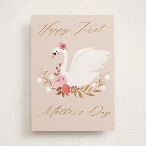 This is a dusty rose mothers day cards with standard by Tati Abaurre called first mother's day swan printing on signature in greeting cards