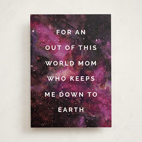 This is a amethyst mothers day cards with standard by Angela Garrick called out of this world printing on signature in greeting cards