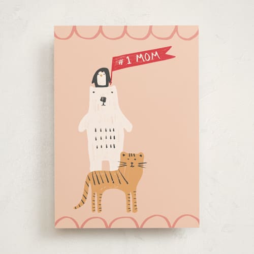 This is a blush mothers day cards with standard by Coit Creative called #1 mom animal stacker printing on signature in greeting cards