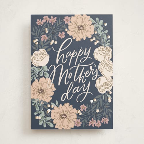 This is a navy mothers day cards with standard by Alethea and Ruth called mother's day floral wreath printing on signature in greeting cards