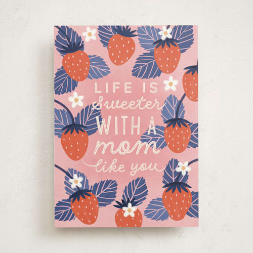This is a blush mothers day cards with standard by Sabrin Deirani called strawberry love mom printing on signature in greeting cards